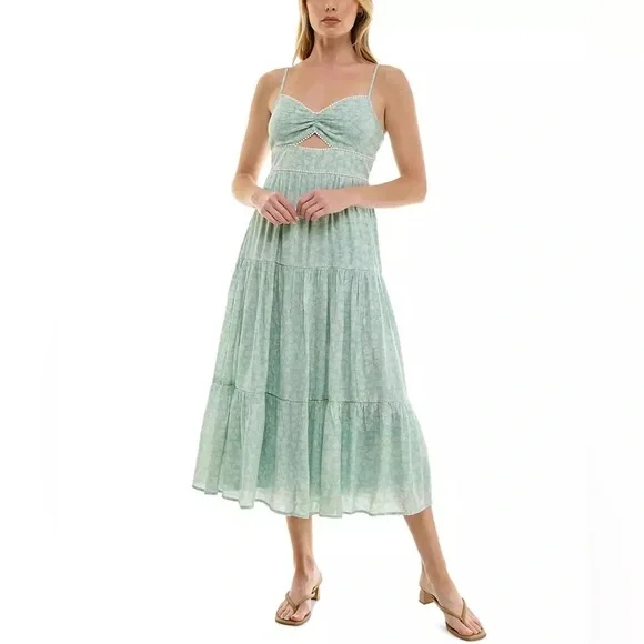 NWT Women’s Juniors' Floral-Print Keyhole Tiered Midi Dress - Picture 1 of 3